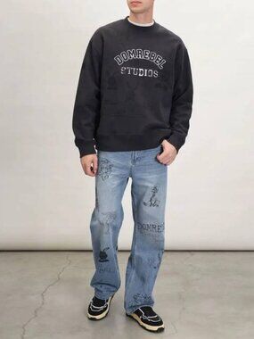 NEW DOMREBEL Mens Sweatshirt Old Black SizeM Semester Embroidery Pullover Cotton